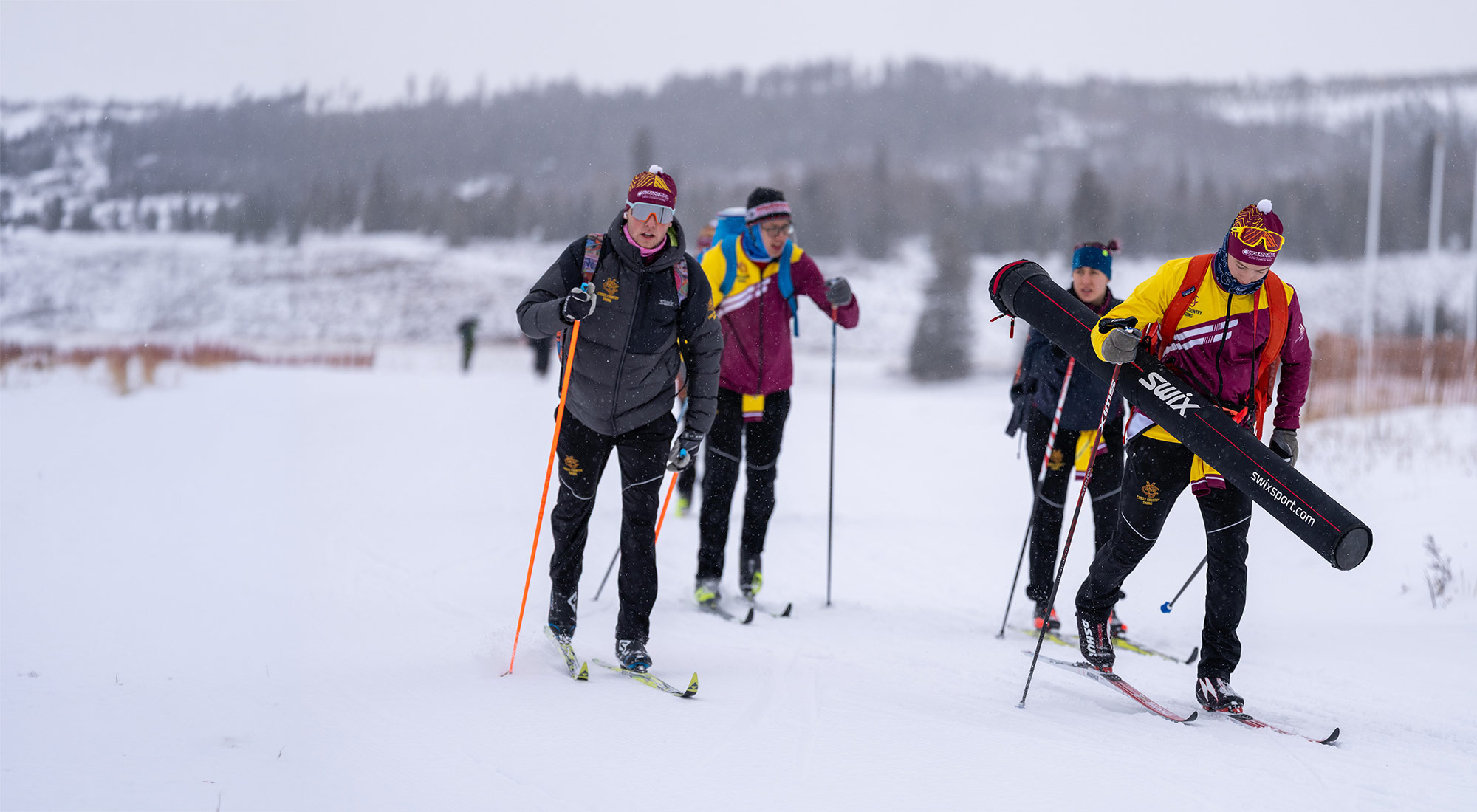 Colorado Mesa University cross country ski athletes competing together